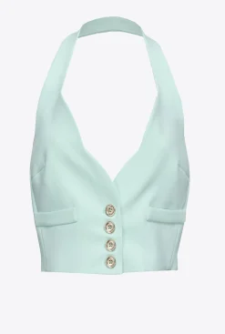 Tailleurs Et Ensembles|PINKO Gilet A Encolure Americaine Bleu Verre