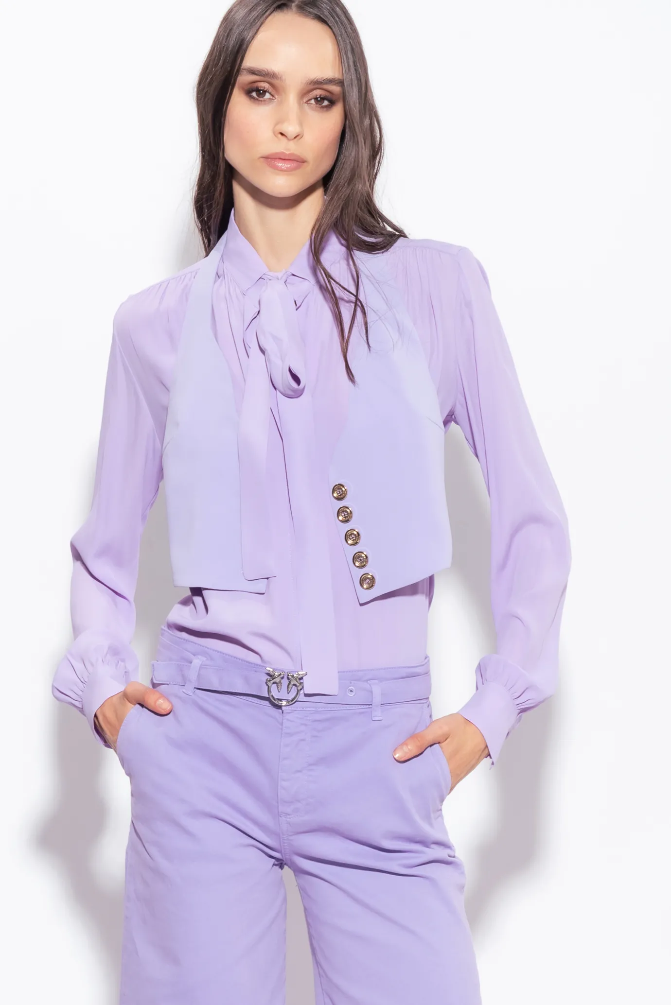 Tailleurs Et Ensembles|PINKO Gilet A Encolure Americaine Lilas - Sorbet Fonce