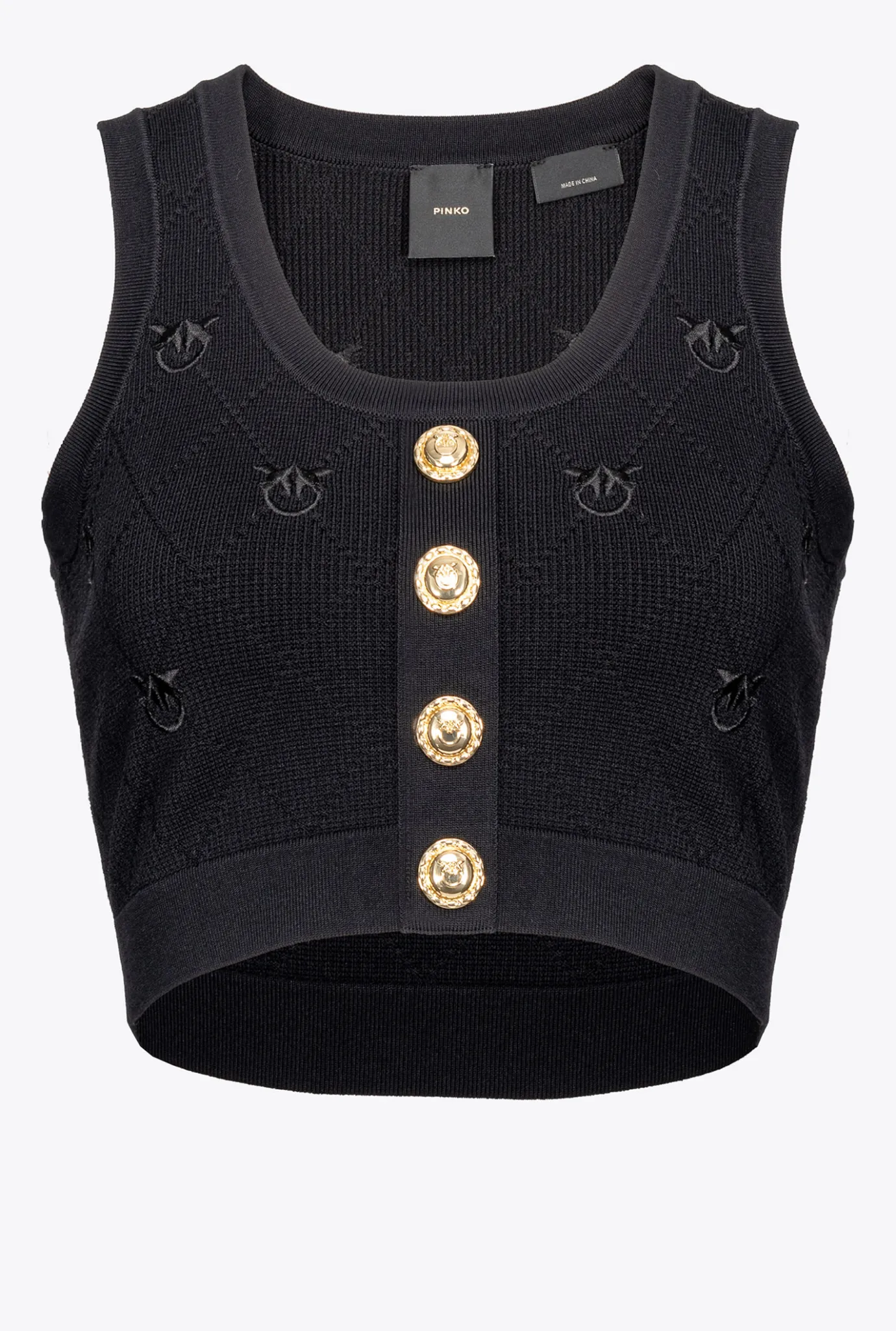 Topwear|PINKO Gilet Court En Jacquard Love Birds Noir Limousine