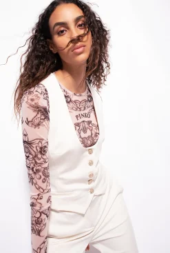 Tailleurs Et Ensembles|PINKO Gilet Court En Tissu Technique Rose Fume Blanc