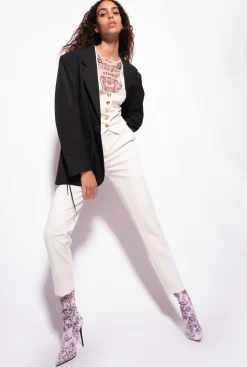 Tailleurs Et Ensembles|PINKO Gilet Court En Tissu Technique Rose Fume Blanc
