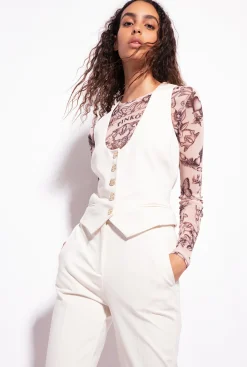 Tailleurs Et Ensembles|PINKO Gilet Court En Tissu Technique Rose Fume Blanc