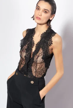 Topwear|PINKO Gilet En Dentelle De Valenciennes Noir Limousine