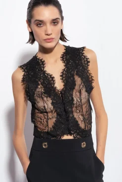 Topwear|PINKO Gilet En Dentelle De Valenciennes Noir Limousine