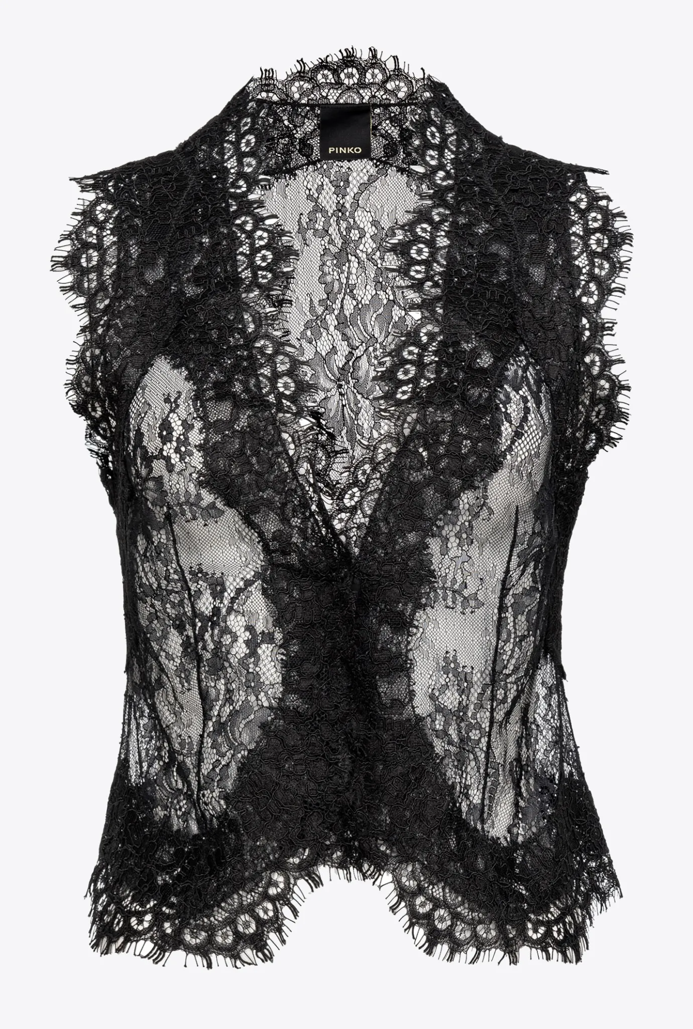 Topwear|PINKO Gilet En Dentelle De Valenciennes Noir Limousine