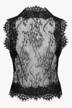 Topwear|PINKO Gilet En Dentelle De Valenciennes Noir Limousine
