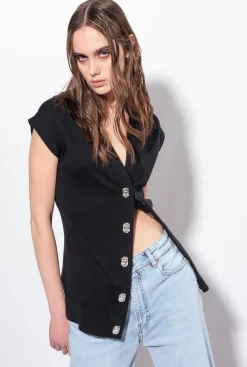 Pièces En Maille|PINKO Gilet En Maille A Boutons Bijoux Noir Limousine