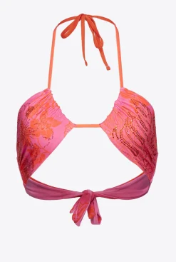 Maillots De Bain|PINKO Haut De Bikini A Fleurs Et Strass Multicolore Rose/Orange