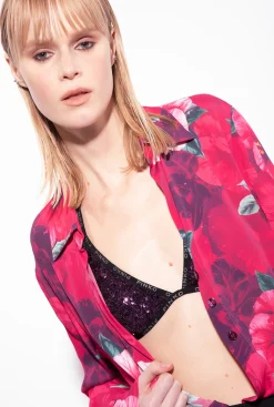 Maillots De Bain|PINKO Haut De Bikini Triangle Entierement Paillete Violet Intense