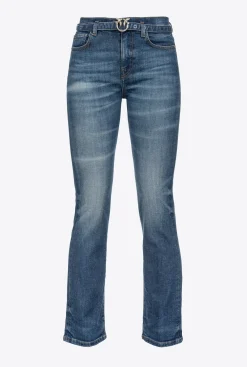 Jeans|PINKO Jean Bootcut A Ceinture Love Birds Bleu Ecusson