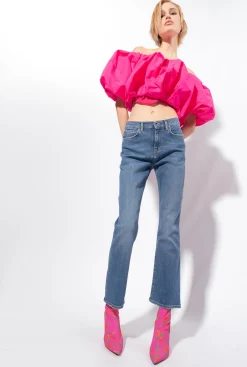 Jeans|PINKO Jean Bootcut En Denim Stretch Delavage Moyen Fonce