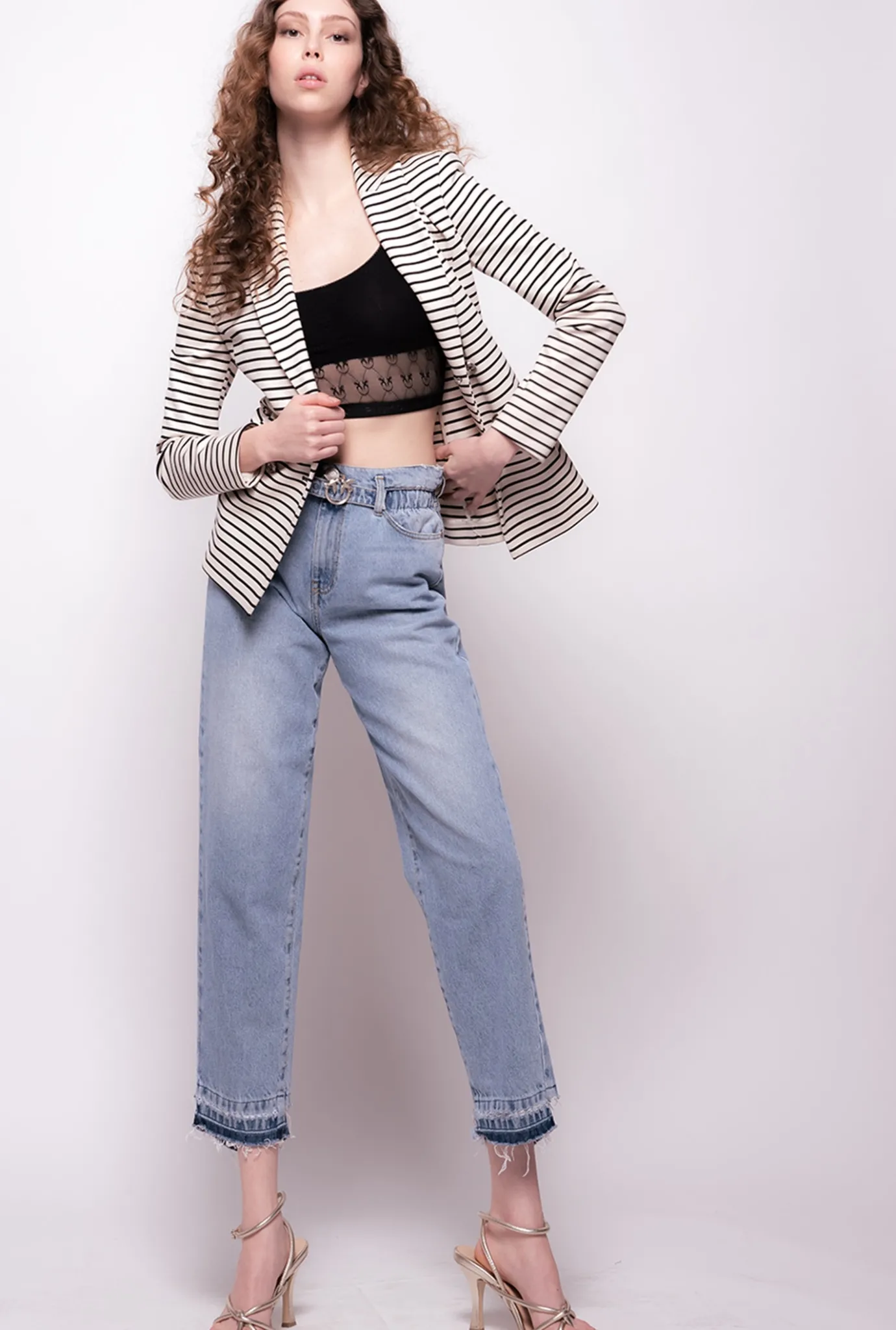 Jeans|PINKO Jean Coupe Mom Avec Ceinture Love Birds Ombre Bleue