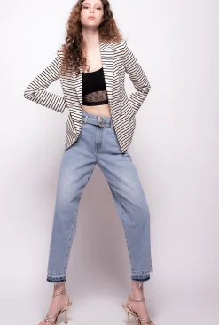 Jeans|PINKO Jean Coupe Mom Avec Ceinture Love Birds Ombre Bleue