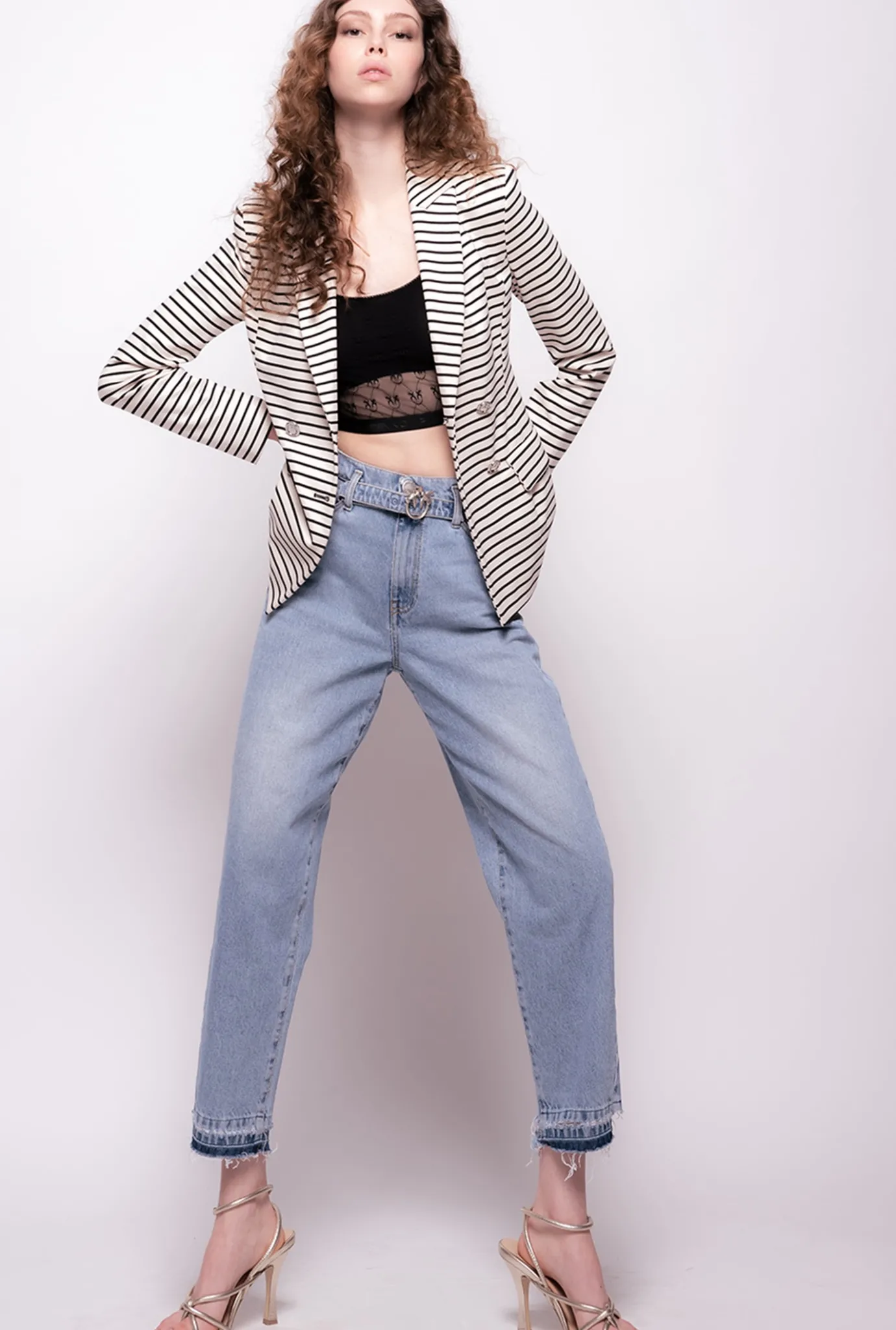 Jeans|PINKO Jean Coupe Mom Avec Ceinture Love Birds Ombre Bleue