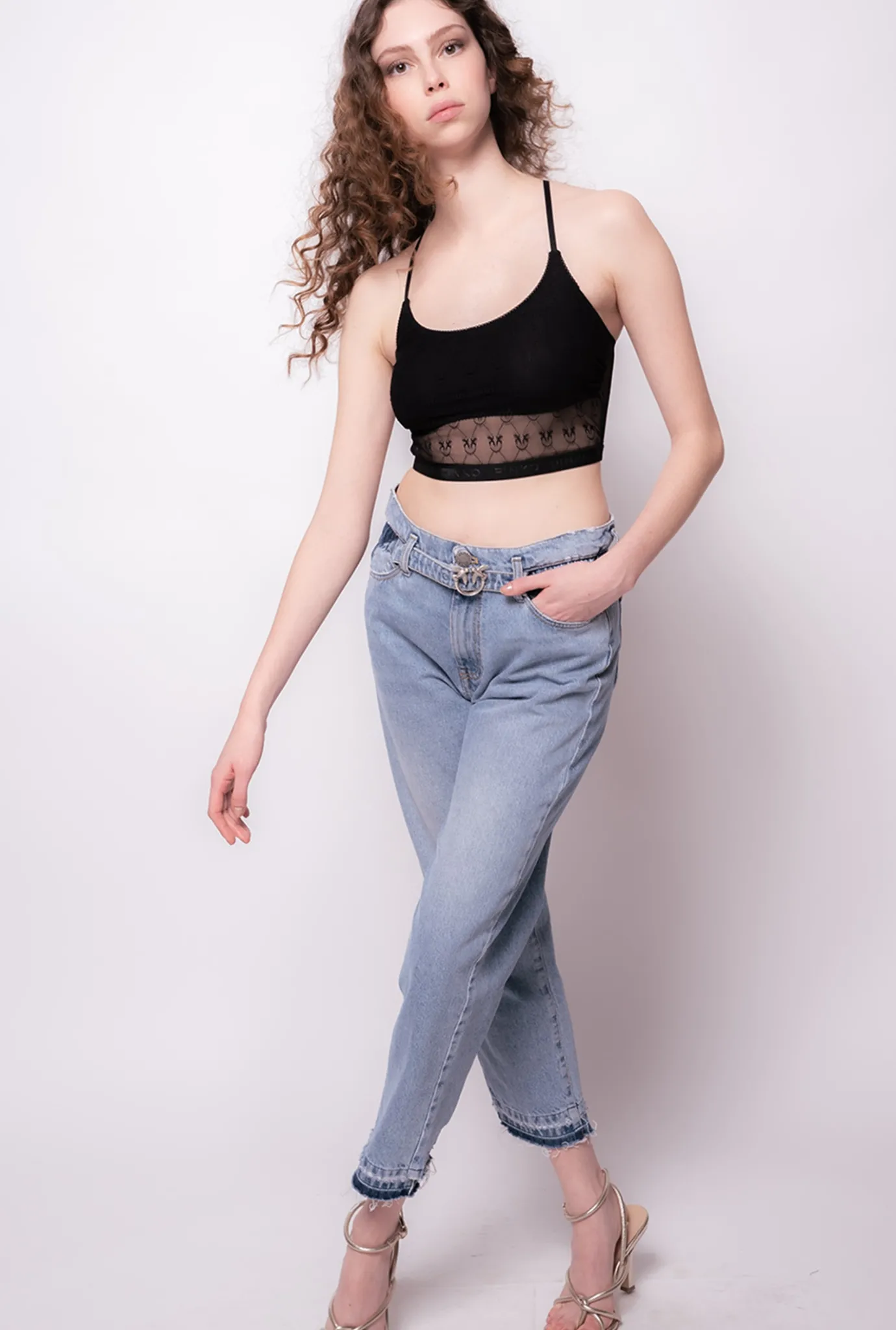 Jeans|PINKO Jean Coupe Mom Avec Ceinture Love Birds Ombre Bleue