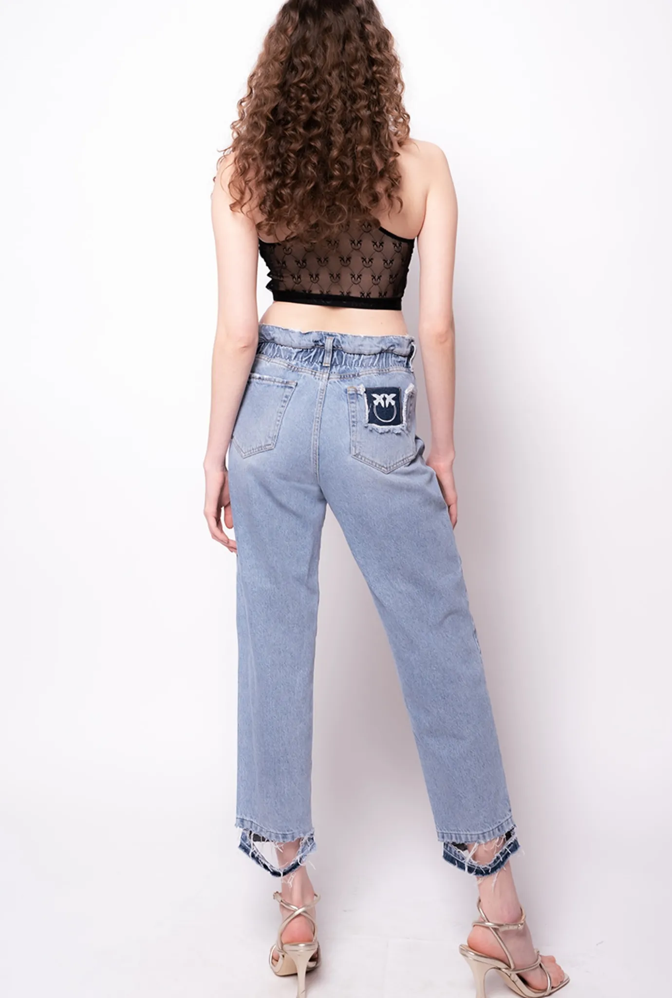Jeans|PINKO Jean Coupe Mom Avec Ceinture Love Birds Ombre Bleue