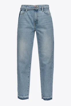 Jeans|PINKO Jean Coupe Mom Avec Ceinture Love Birds Ombre Bleue