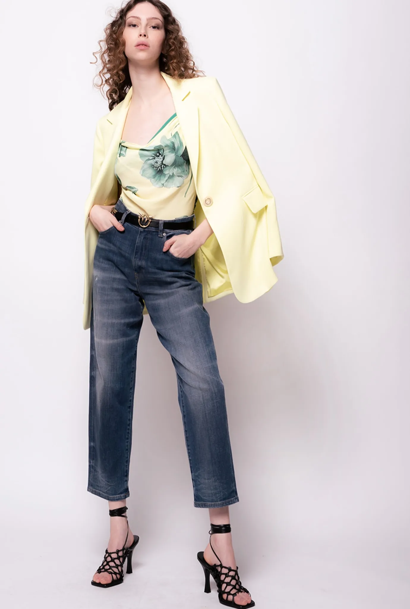 Jeans|PINKO Jean Coupe Mom En Denim Vintage Bleu Ecusson