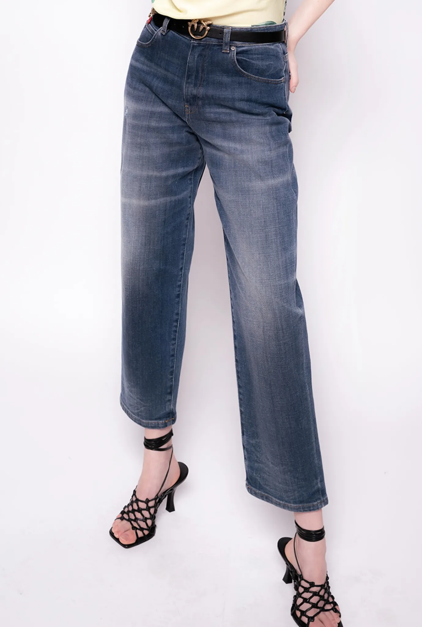 Jeans|PINKO Jean Coupe Mom En Denim Vintage Bleu Ecusson