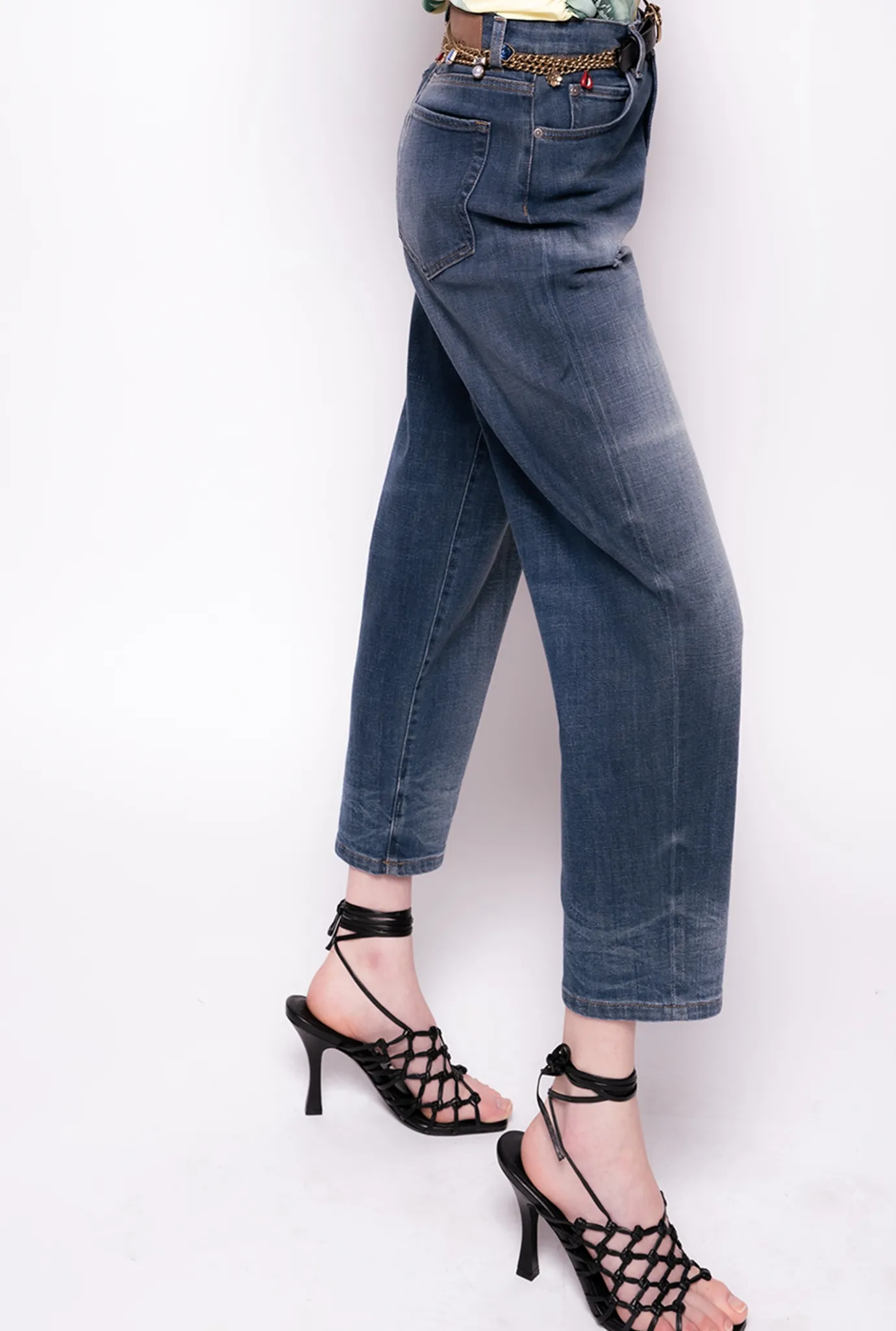 Jeans|PINKO Jean Coupe Mom En Denim Vintage Bleu Ecusson