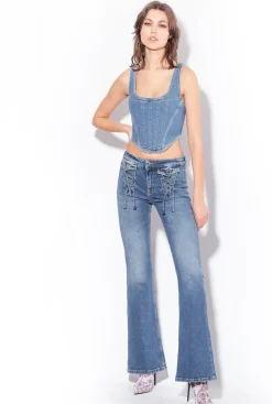 Jeans|PINKO Jean Flare A Lacets Delavage Vintage Moyen