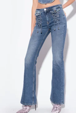 Jeans|PINKO Jean Flare A Lacets Delavage Vintage Moyen
