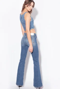 Jeans|PINKO Jean Flare A Lacets Delavage Vintage Moyen