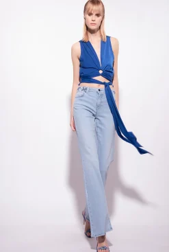 Jeans|PINKO Jean Flare A Lacets Delavage Clair Vintage
