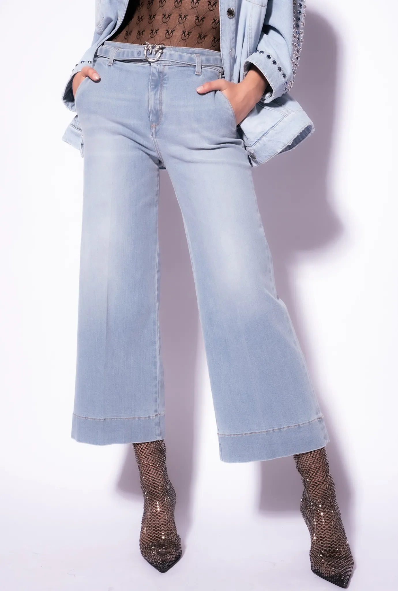 Jeans|PINKO Jean Flare Ceinture Delavage Clair Vintage