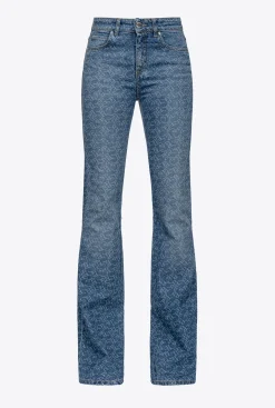 Jeans|PINKO Jean Flare En Denim A Logo Blanc/Bleu Fonce