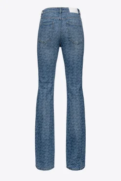 Jeans|PINKO Jean Flare En Denim A Logo Blanc/Bleu Fonce