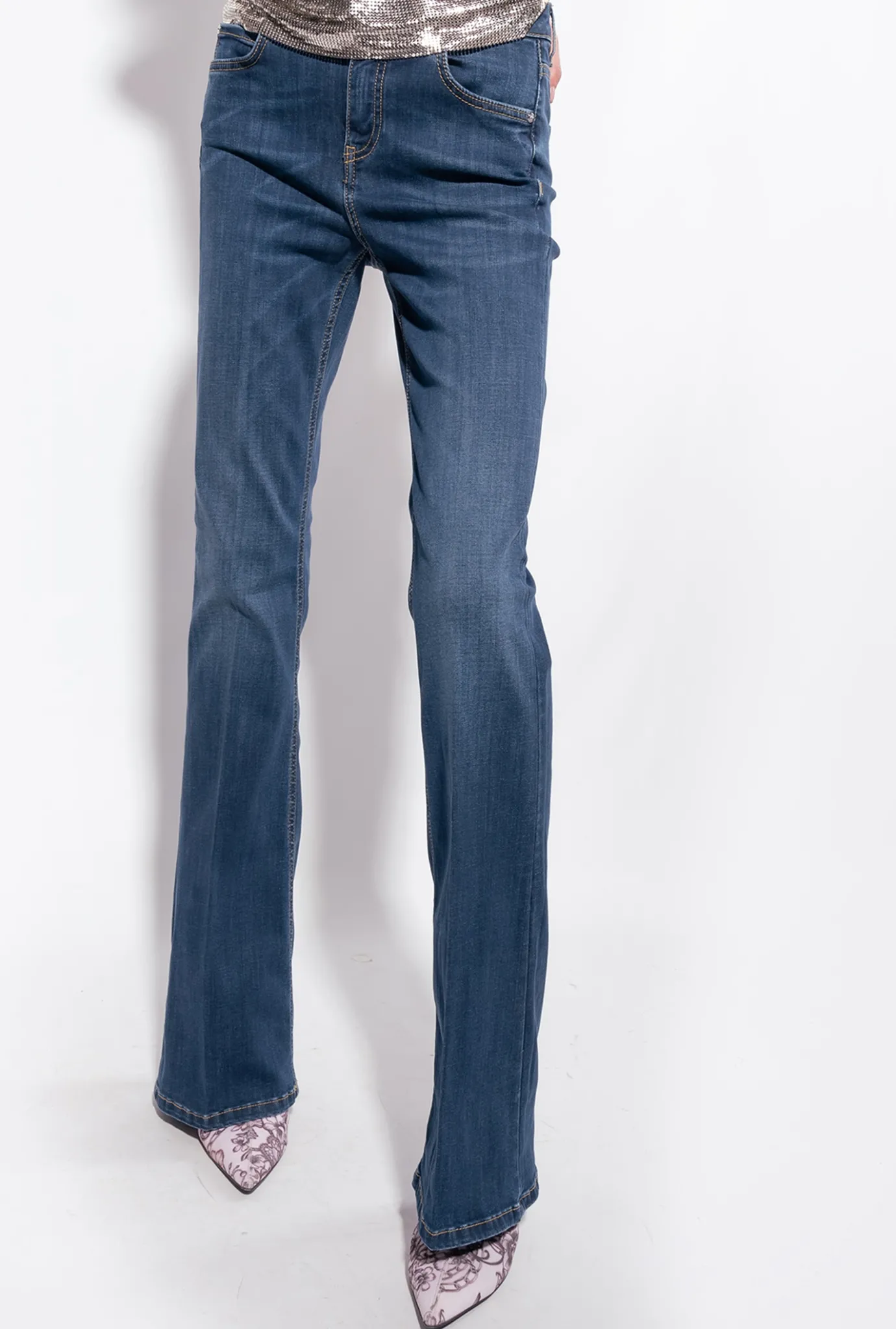Jeans|PINKO Jean Flare En Denim Super Stretch Delavage Moyen Fonce