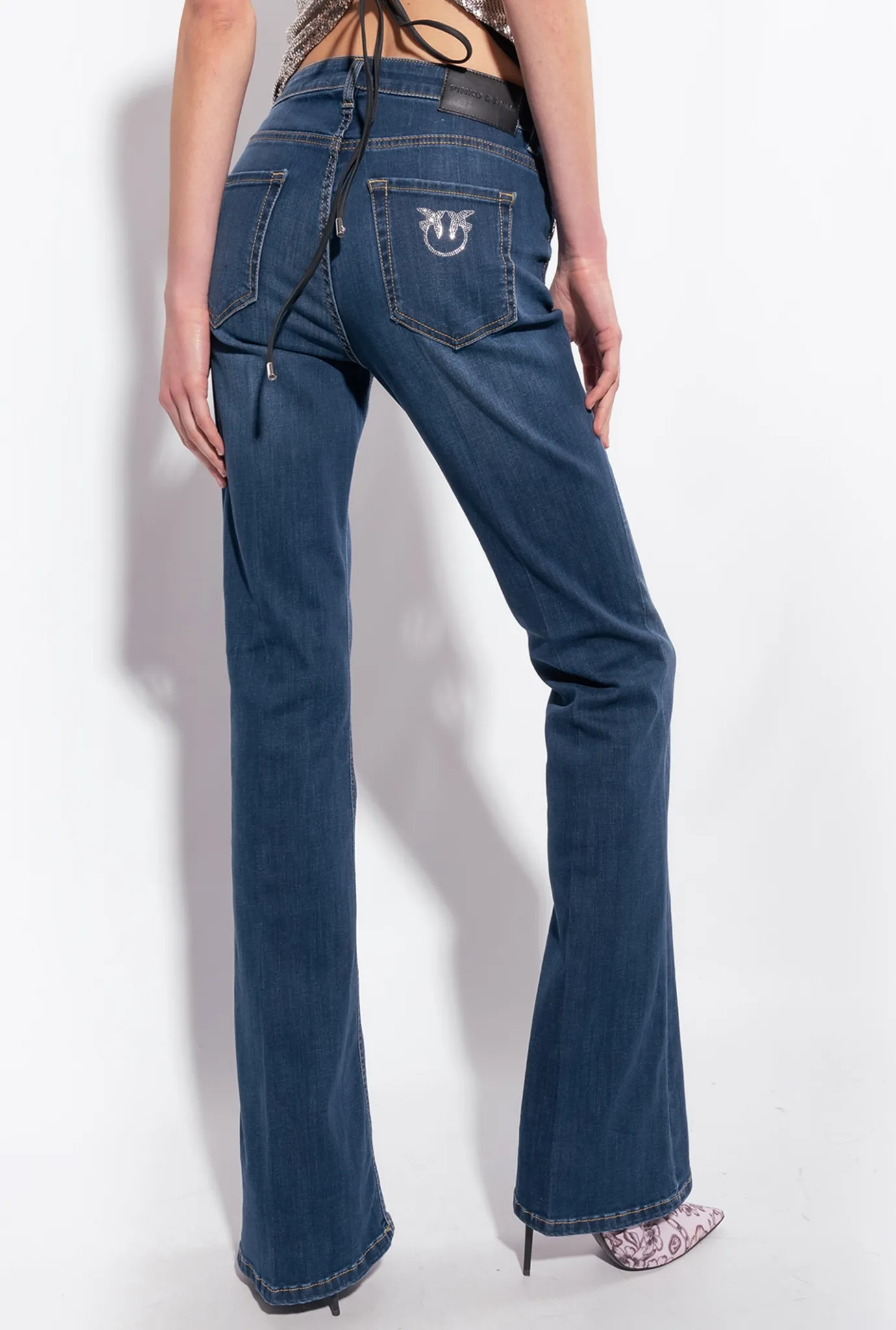Jeans|PINKO Jean Flare En Denim Super Stretch Delavage Moyen Fonce