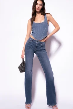 Jeans|PINKO Jean Flare Taille Basse Delavage Moyen Fonce