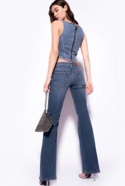 Jeans|PINKO Jean Flare Taille Basse Delavage Moyen Fonce