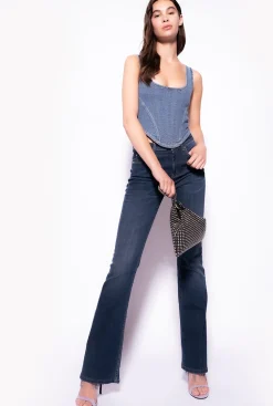 Jeans|PINKO Jean Flare Taille Basse Delavage Moyen Fonce