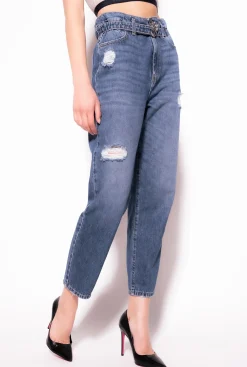 Jeans|PINKO Jean Mom Fit Avec Ceinture Love Birds Delavage Vintage Moyen