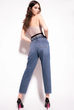Jeans|PINKO Jean Mom Fit Avec Ceinture Love Birds Delavage Vintage Moyen