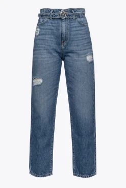 Jeans|PINKO Jean Mom Fit Avec Ceinture Love Birds Delavage Vintage Moyen