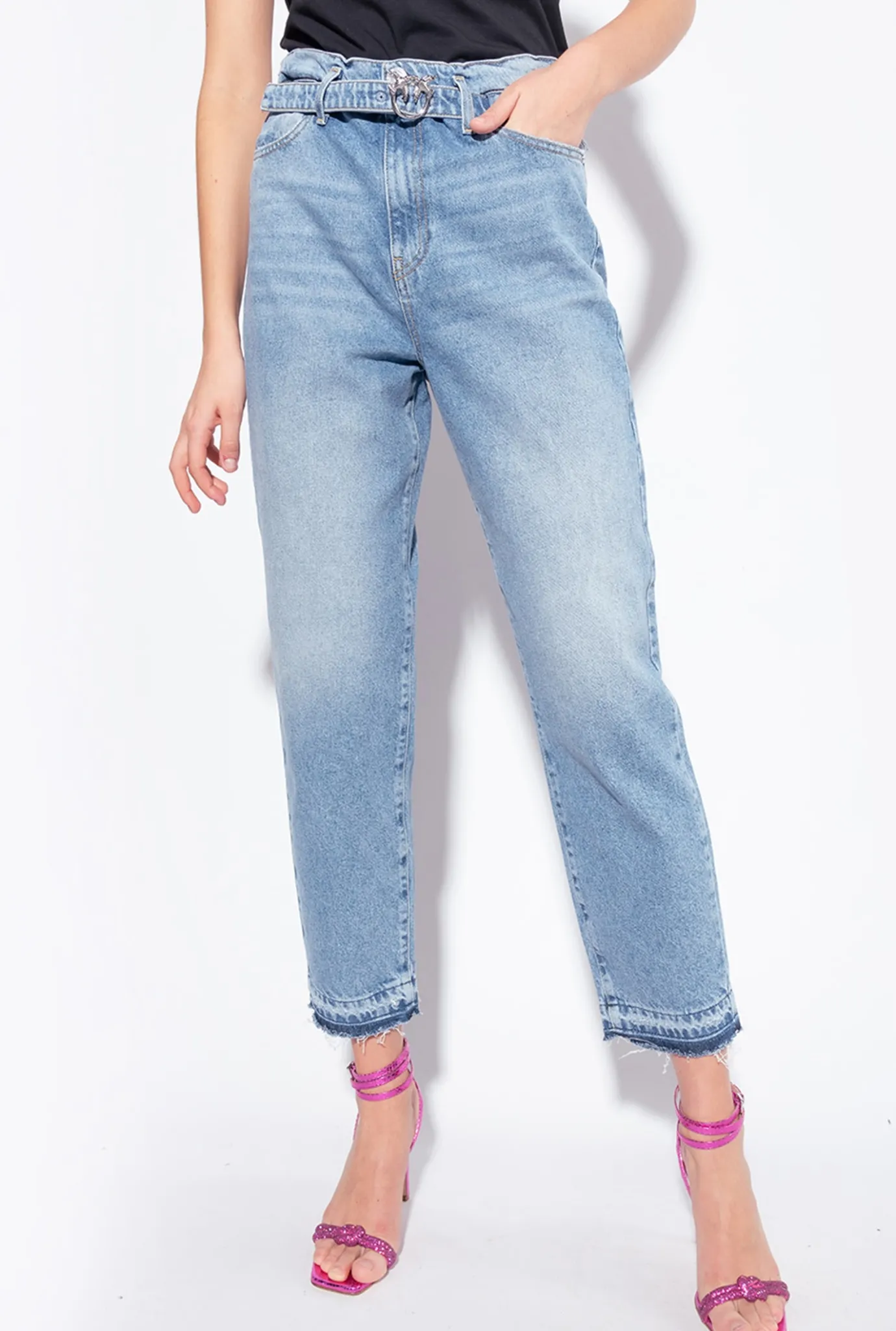 Jeans|PINKO Jean Mom Fit Vintage Ceinture Delavage Clair Vintage
