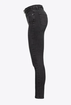 Jeans|PINKO Jean Skinny Noir Avec Ceinture Love Birds Noir Limousine