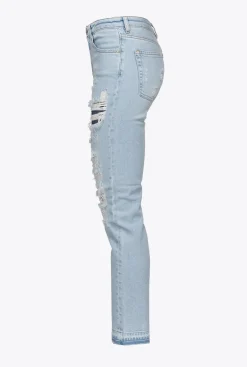 Jeans|PINKO Jean Slim Dechire Et Reprise En Denim Delavage Clair