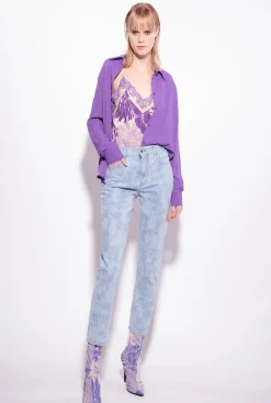 Jeans|PINKO Jean Slim Effet Marbre A Strass Blanc/Azur