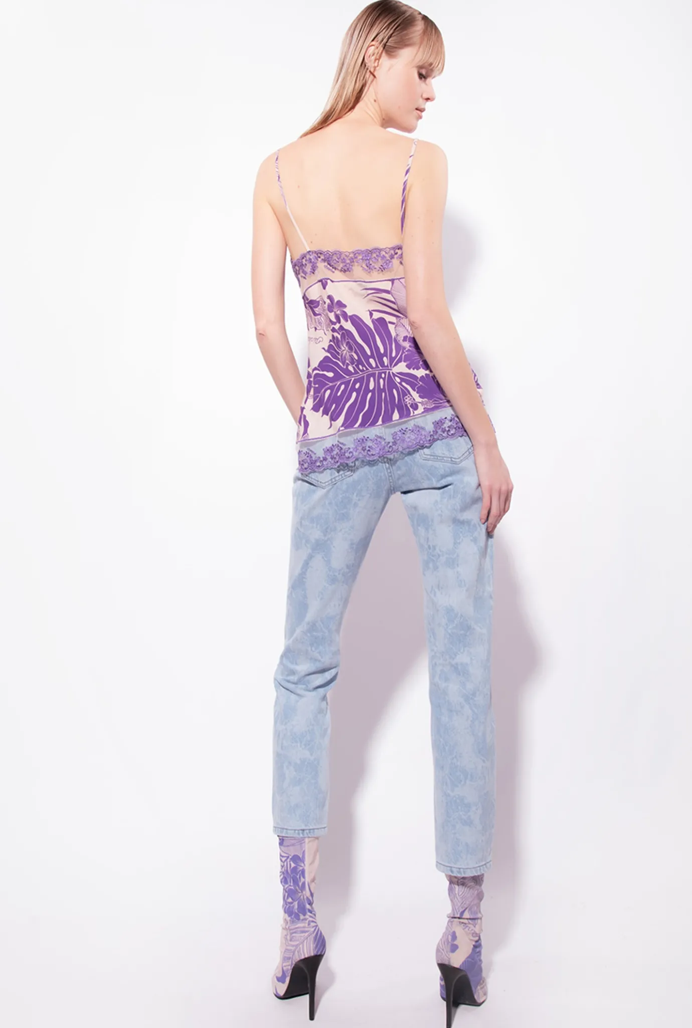 Jeans|PINKO Jean Slim Effet Marbre A Strass Blanc/Azur