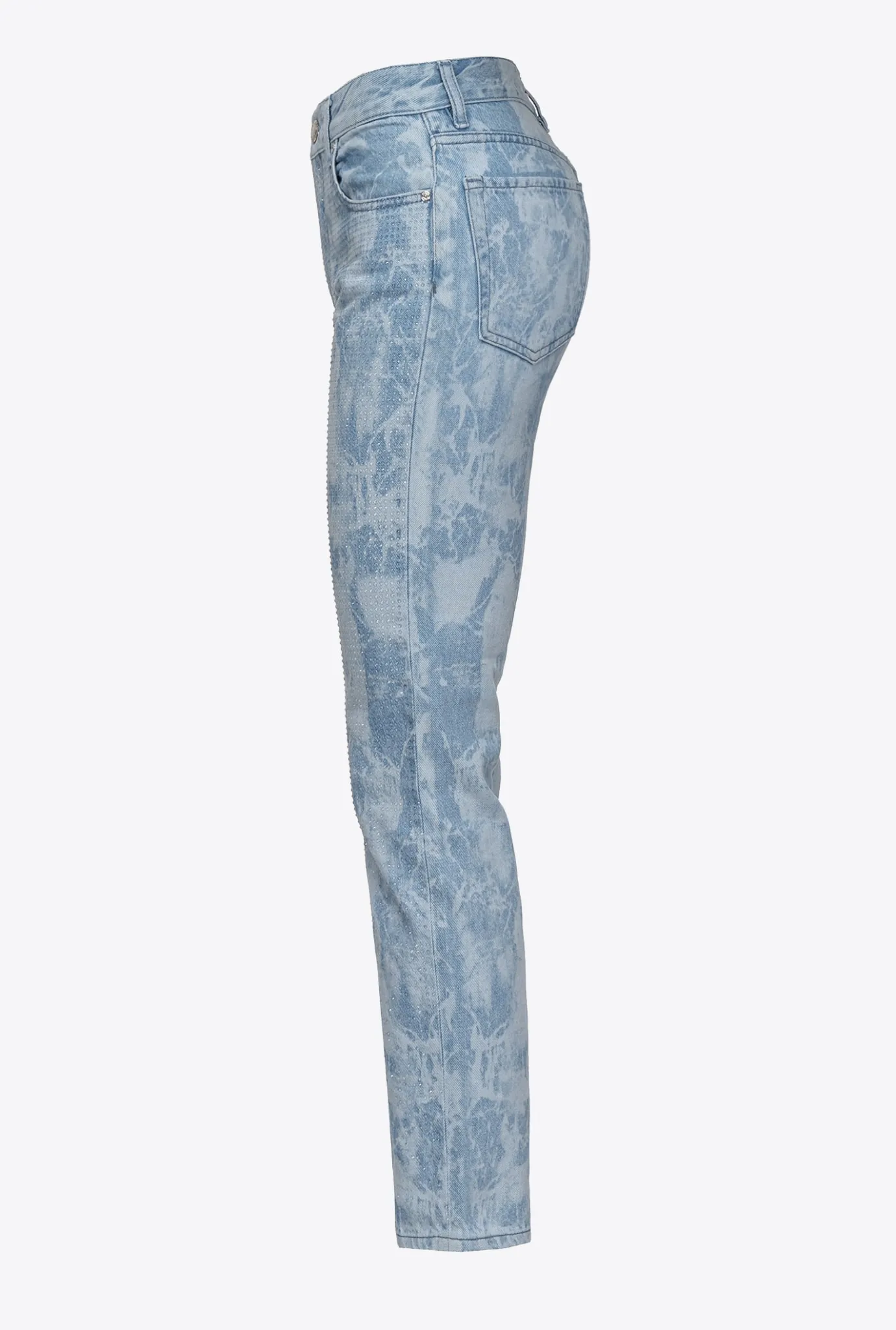 Jeans|PINKO Jean Slim Effet Marbre A Strass Blanc/Azur