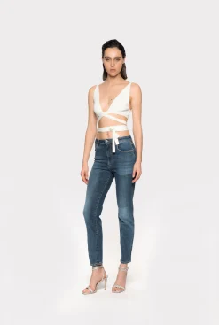 Jeans|PINKO Jean Slim Patchs Laser Delavage Moyen