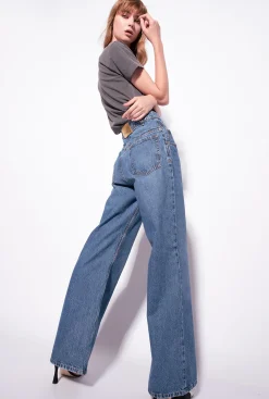 Jeans|PINKO Jean Wide Leg A Boutons Bijoux Bleu-Bleu De Delft