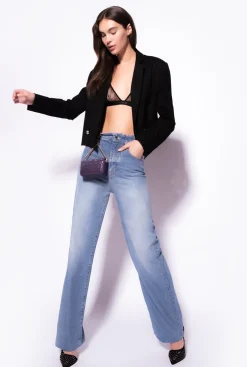 Jeans|PINKO Jean Wide Leg Taille Haute Delavage Stone Moyen Clair