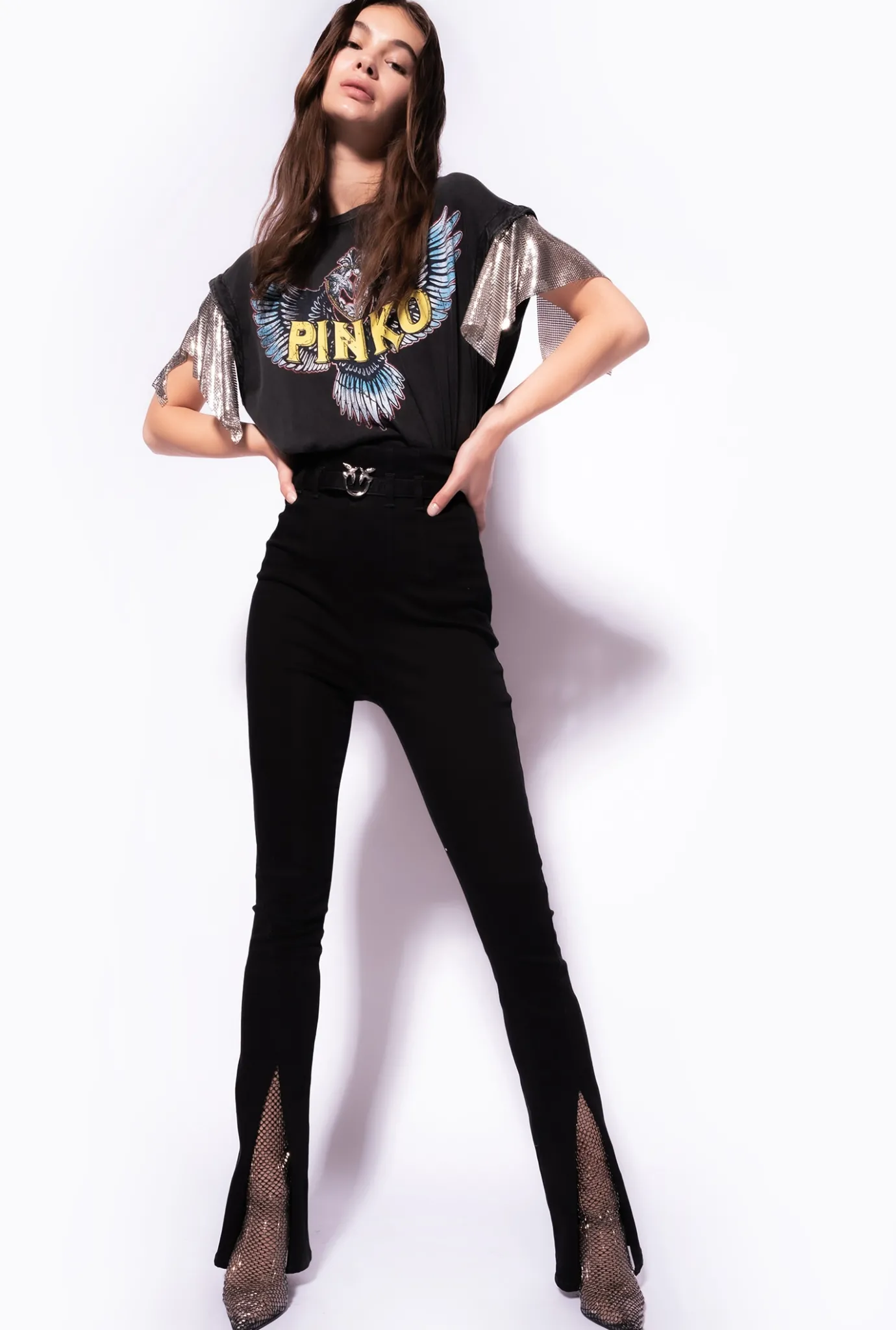 Jeans|PINKO Jeggings Moulants Fendus En Bas Noir Limousine