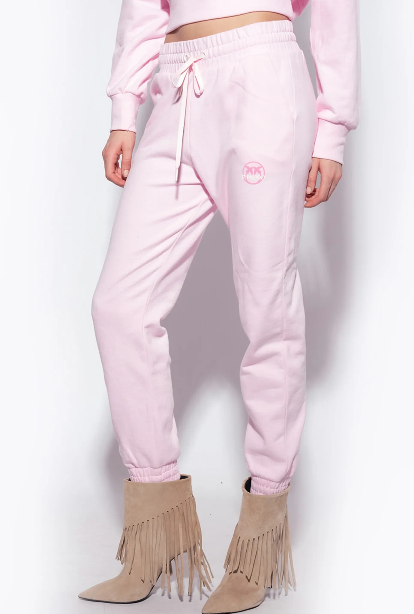 Pantalons|PINKO Jogging A Logo Imprime Lilas Poudre